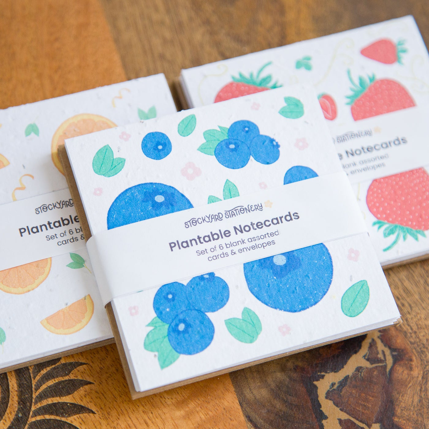 Set of 6 Fruit Themed Seed Paper Notecards