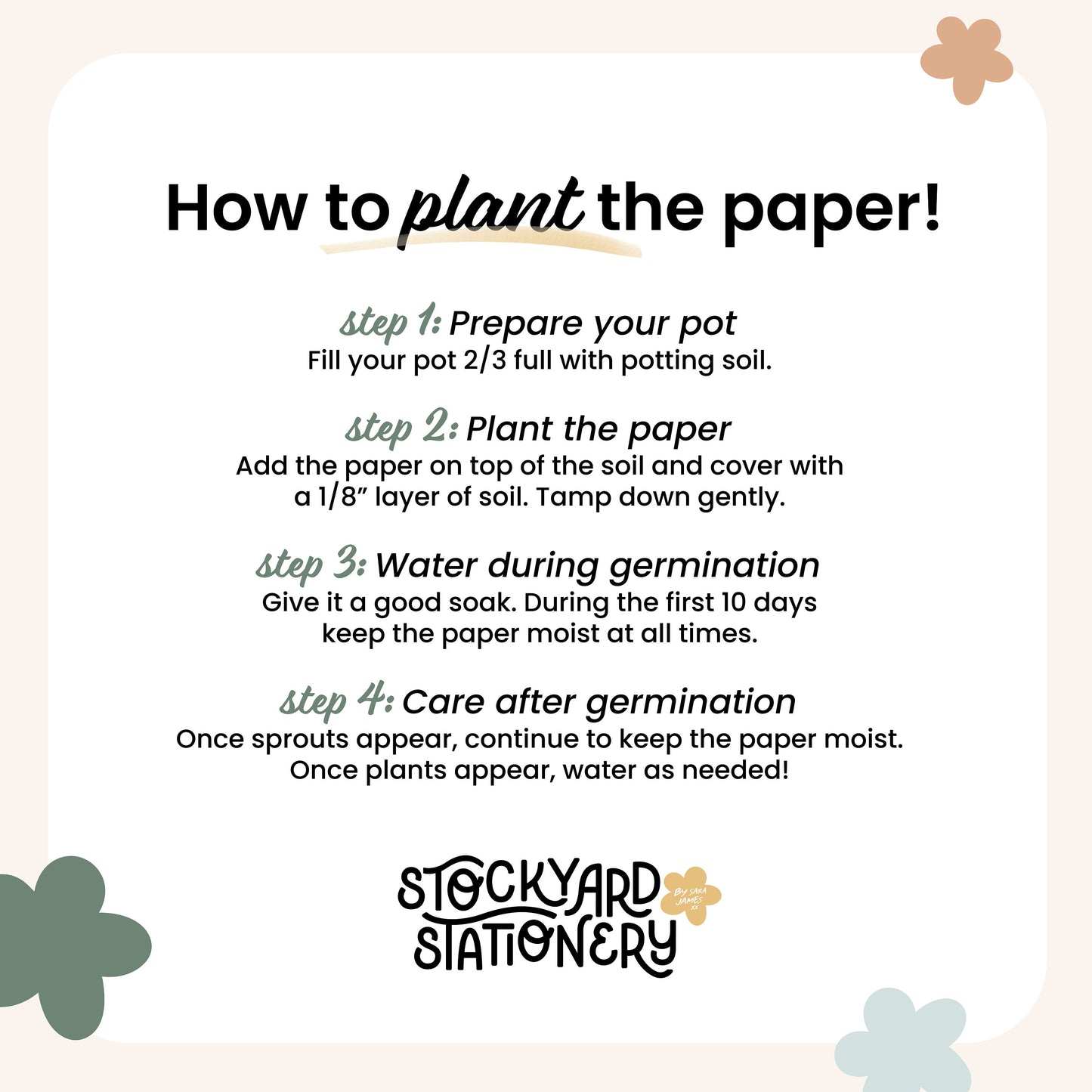 A description of 4 steps on how to plant seed paper